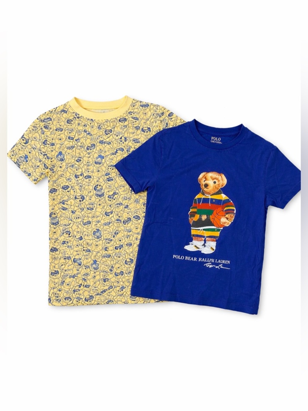 Polo Ralph Lauren Boys Sz 8 Polo Bear T Shirt Lot Blue Graphic + Allover Print